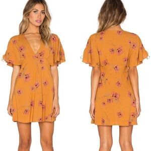 Free‎ People Women's Mustard Combo Short Sleeve Drapey Melanie Dress Size…